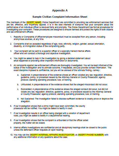 Sample Complaint Form